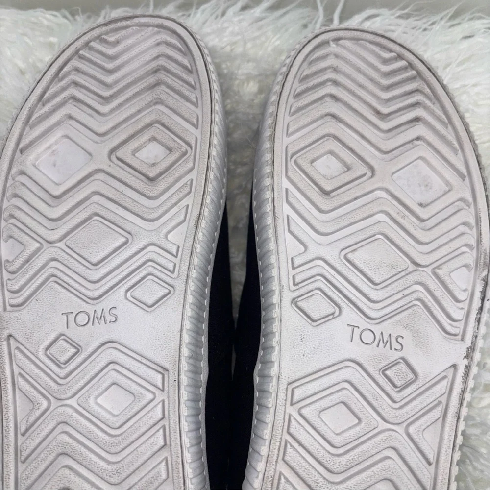 TOMS Women 9.5M Alpargata Platform Canvas Slip On Shoes‎ Black White